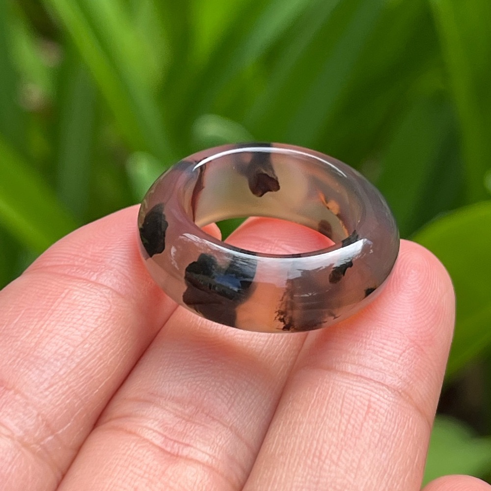 Size 7.5 Translucent Natural Scenery Agate Band Ring 0066‎